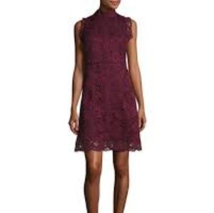 99. Ted Baker Latoya High Neck Lace Burgundy Dress - Size 2